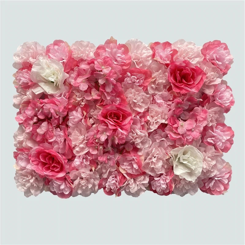 Mur de Fleurs Artificielles, Lot de 4 Panneaux 60 × 40 cm, coloris rose corail et roses blanches