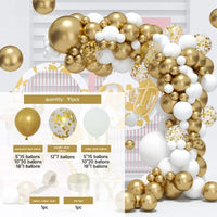 Kit Arche de Ballons Pastel, Rose, Bleu et Or, or, blanc et confettis dorés, 91 pièces
