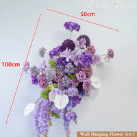 Compositions Florales Violettes pour Arche de Mariage, composition murale violette, 50 × 100 cm
