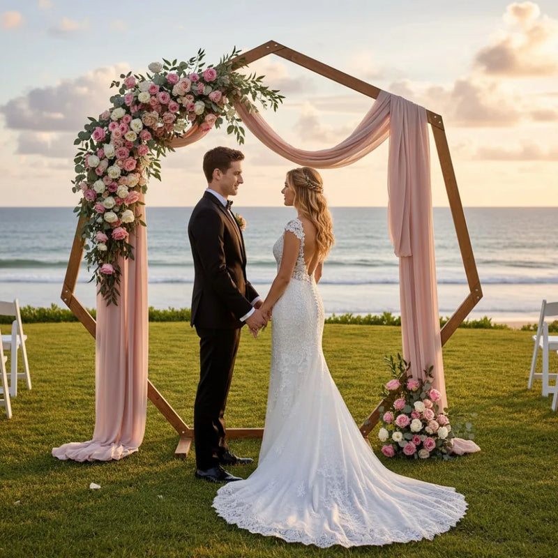 Arche de mariage en bois heptagonale brun foncé