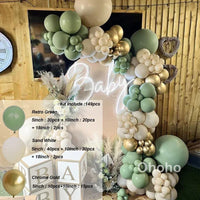 Kit Arche de Ballons Vert Sauge et Sable, vert sauge, blanc sable et or chromé, 149 pièces