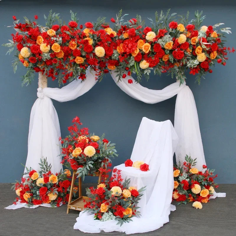Fleurs pour Arche de Mariage Rouge et Orange, 4 Articles à la Pièce