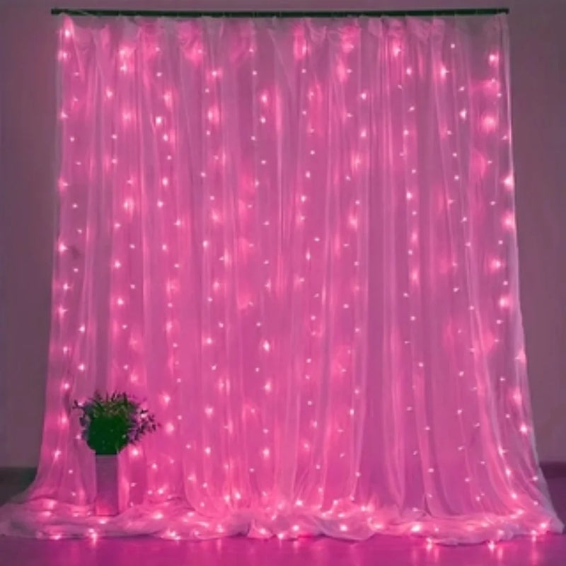 Rideau Lumineux LED Mariage USB avec Télécommande, coloris rose
