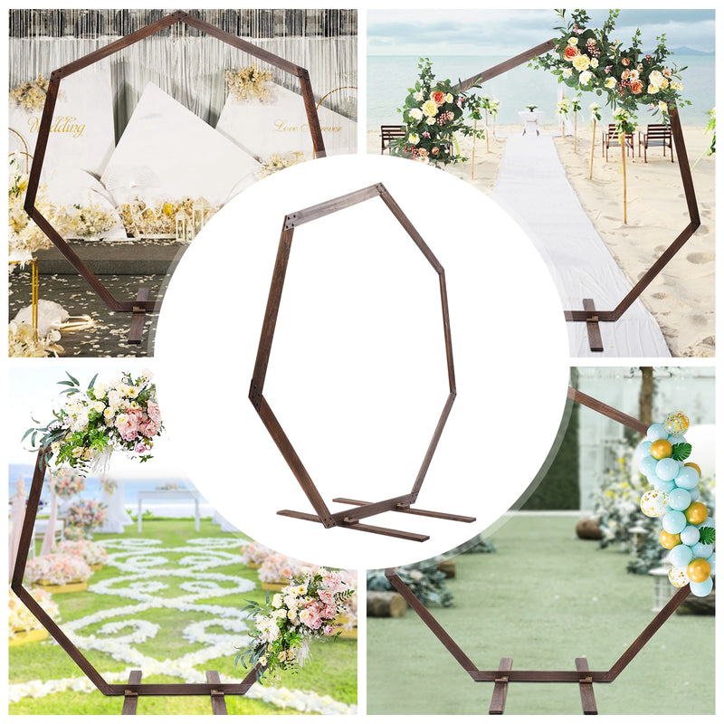 Arche de mariage en bois heptagonale champêtre, 224 x 219 cm