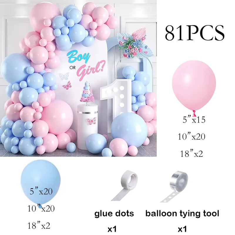 Kit Arche de Ballons Rose Pastel et Blanc, rose et bleu pastel, 81 pièces