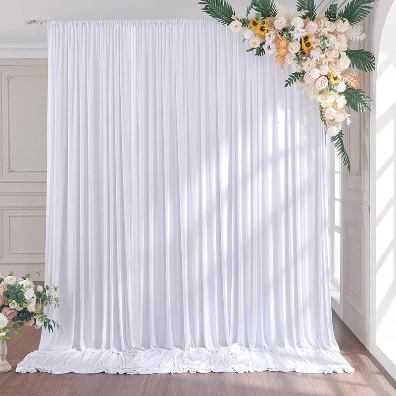 Toile de Fond Mariage Épaisse, Rideau Poche à Tringle, coloris blanc