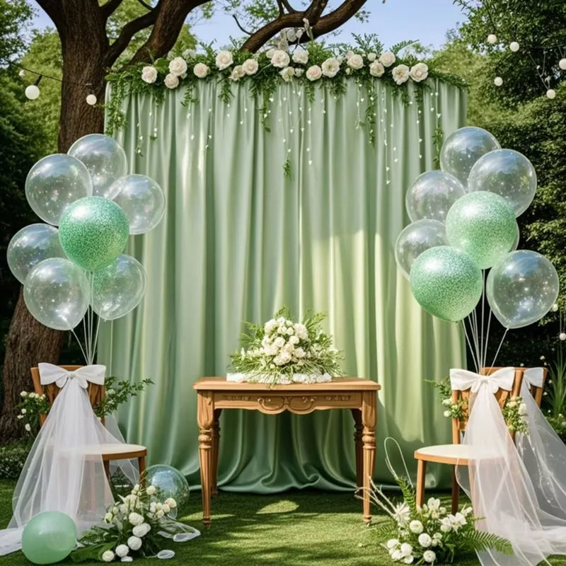 Rideau Satin Brillant pour Fond de Cérémonie, 140 cm de Large, coloris vert sauge