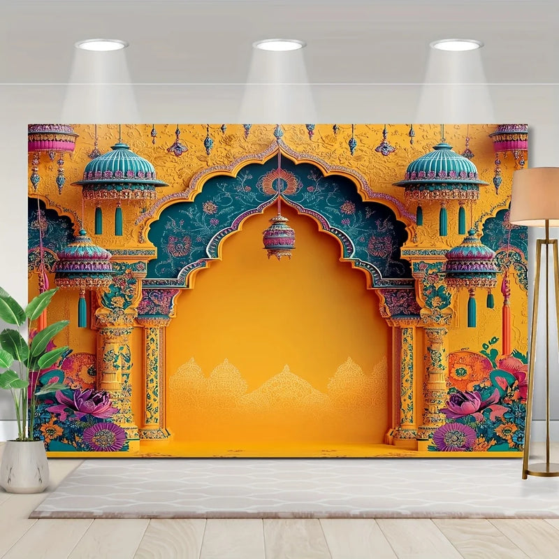 Toile de Fond Mariage Indien Arche Orange et Turquoise, vue complémentaire 6