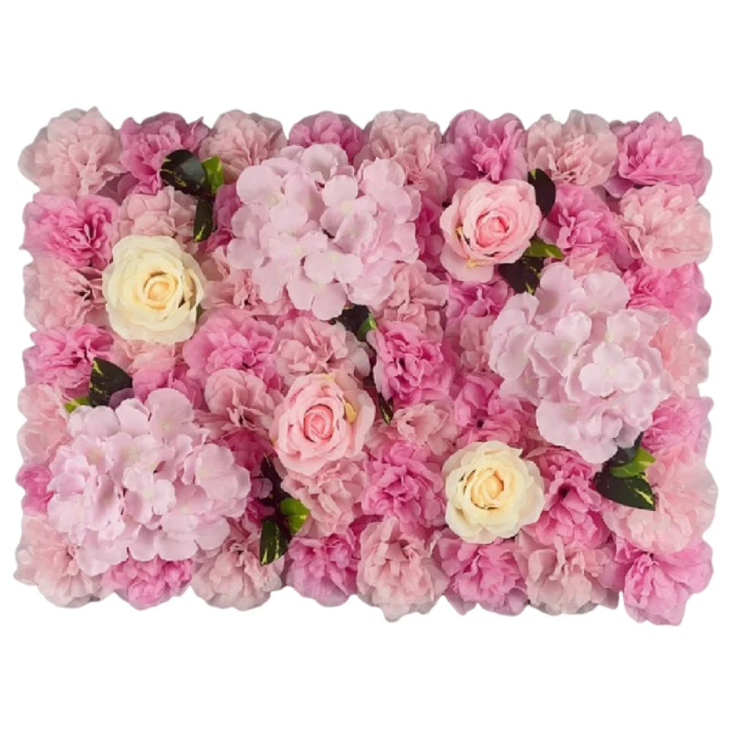 Mur de Fleurs Artificielles, Panneau 60 × 40 cm, coloris rose et crème