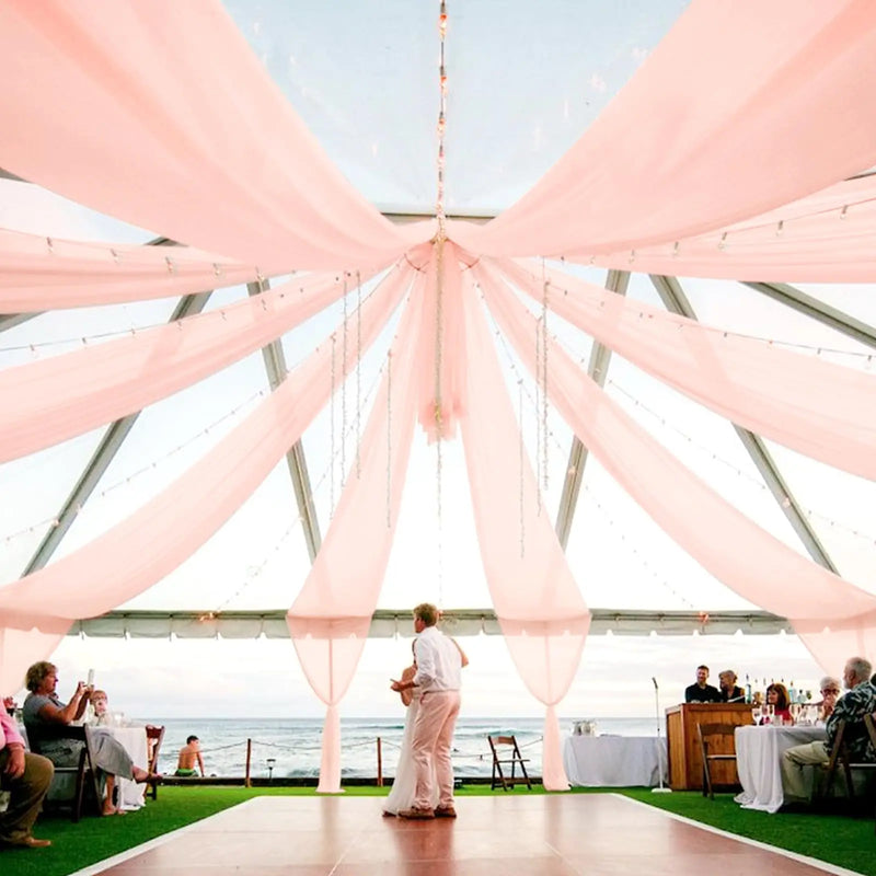 Voilage Mariage Plafond en Mousseline, coloris rose pâle
