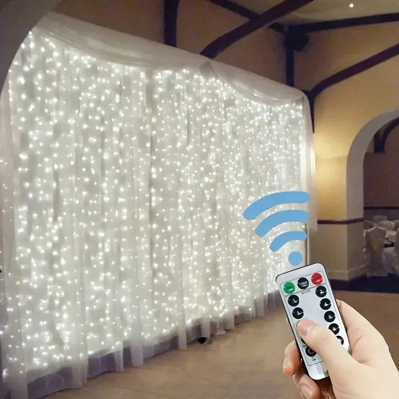 Rideau Lumineux en Fil de Cuivre Argenté, 100 à 600 LED, vue d'ensemble