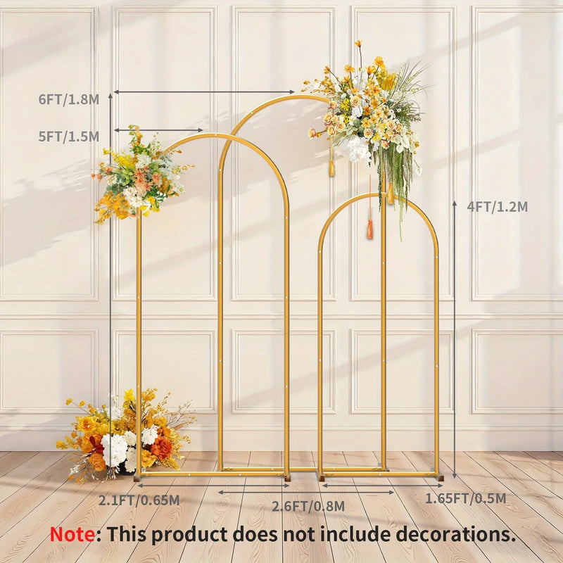 Arche de Mariage Dorée en Métal, Lot de 3 Arches Cintrées