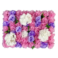 Mur de Fleurs Artificielles, Panneau 60 × 40 cm, coloris rose, violet et blanc