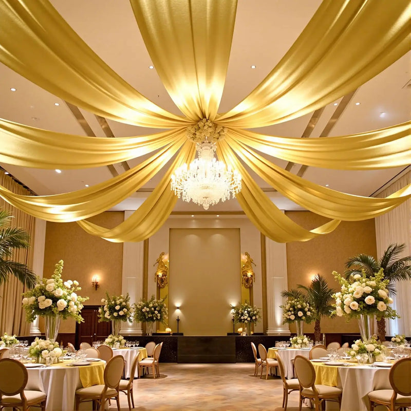 Drapé de Plafond Mariage en Satin, 16 Coloris, 3 à 12 m