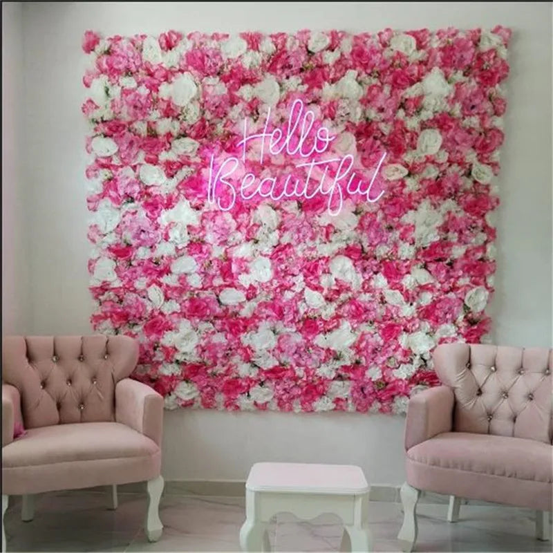 Mur de Fleurs Artificielles, Panneau de Roses Fuchsia 40 × 60 cm, 3 Coloris
