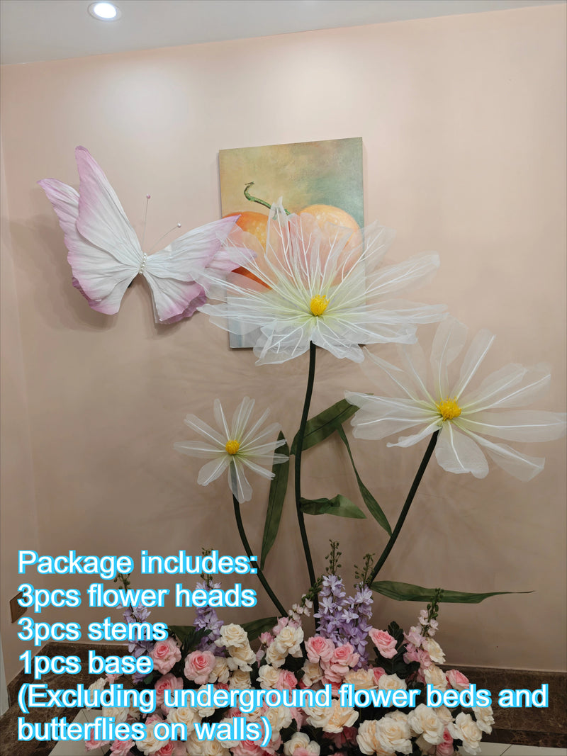 Décoration d'Allée de Mariage, 3 fleurs blanc et vert pâle avec base