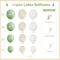 Kit Arche de Ballons Vert Sauge, Sable et Blanc, 120 Pièces, vue complémentaire 6