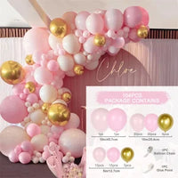 Kit Arche de Ballons Rose Poudré, Pêche et Or, kit 104 pièces, rose pastel et or