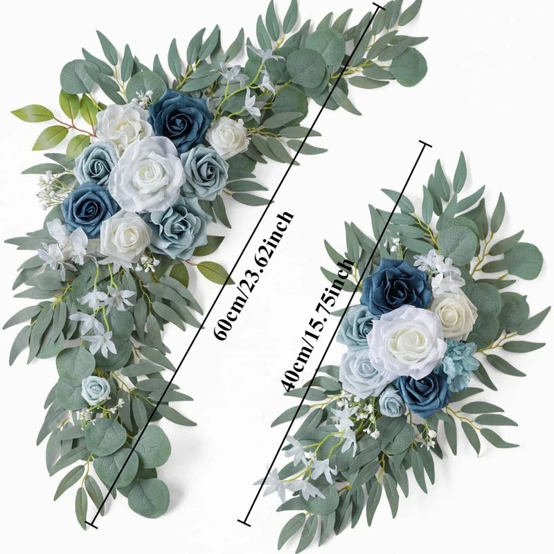 Fleurs pour Arche de Mariage, coloris bleu poudré, bleu marine et blanc