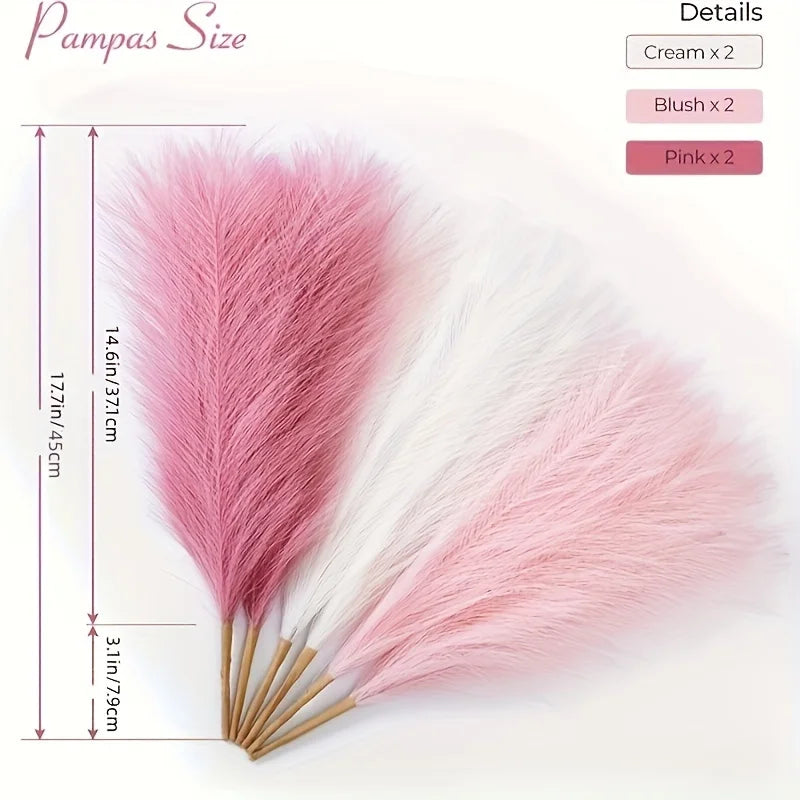 Pampa Artificielle Rose et Crème, Lot de 6 Tiges de 45 cm, Décor Bohème