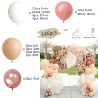 Kit Arche de Ballons Rose Poudré et Nude, 96 à 182 Pièces, blanc, vieux rose, nude et cuivre rosé, 146 pièces