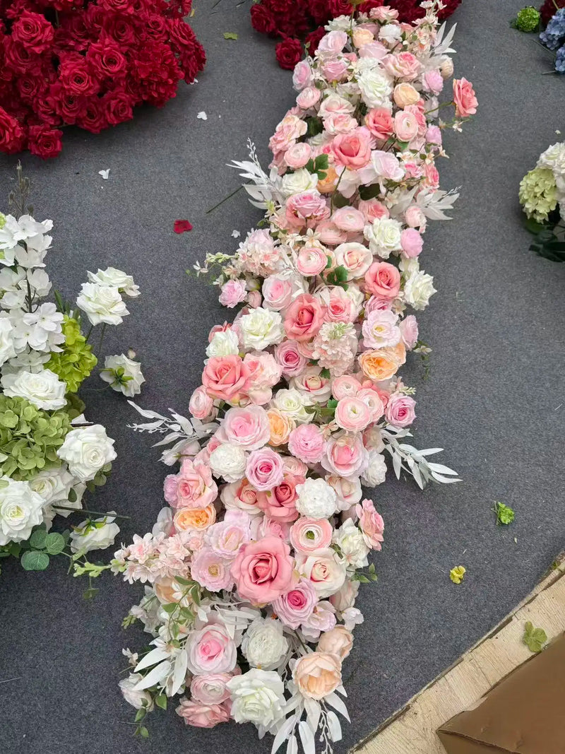 Fleurs pour Arche de Mariage, Rangée Florale 60, 100 ou 200 cm, coloris rose, blush et blanc