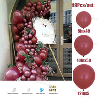 Kit Arche de Ballons Bordeaux et Or, 99 pièces, bordeaux mat