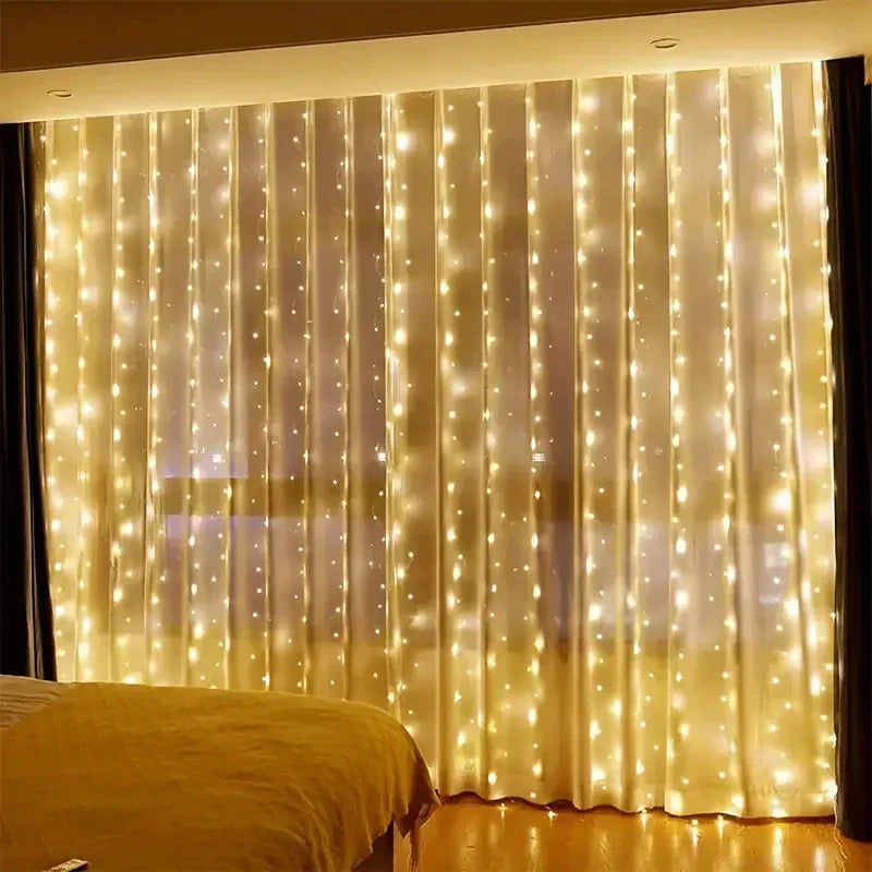 Rideau Lumineux en Fil de Cuivre Argenté, 100 à 600 LED, coloris blanc chaud