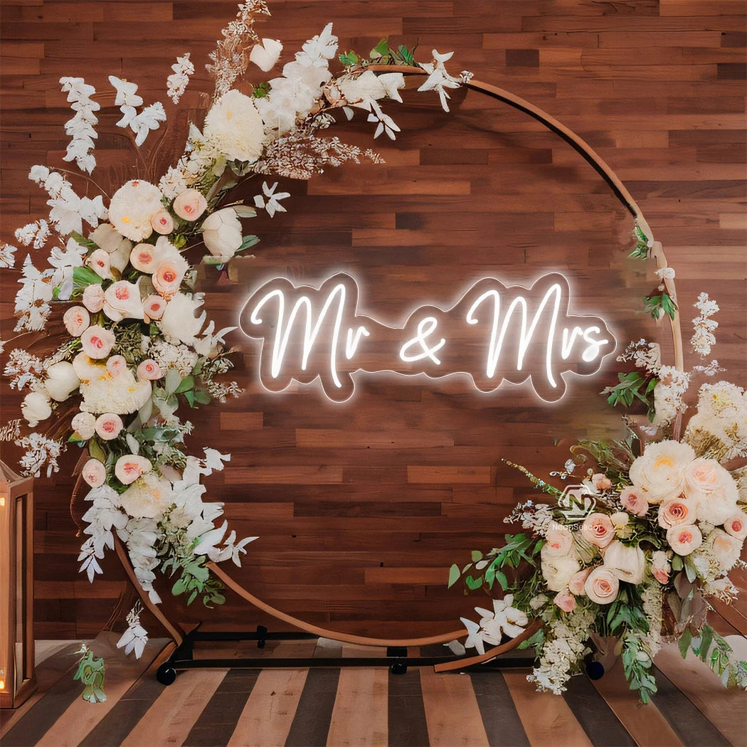 Néon Mariage « Mr & Mrs » Blanc Chaud ou Froid, 40 cm, vue d'ensemble