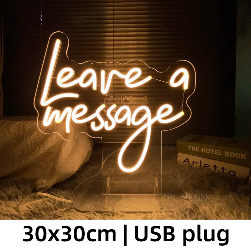 Néon « Leave a Message » pour Mariage, Cercle ou Manuscrit, 11 Couleurs, USB