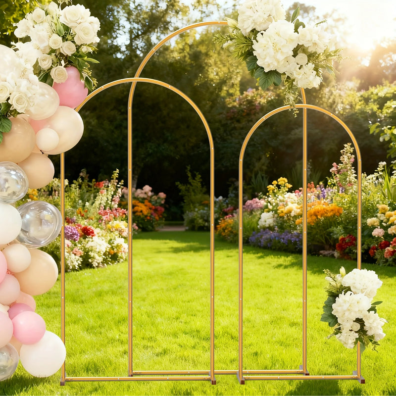 Arche de Mariage Dorée en Métal, Lot de 3 Arches Cintrées