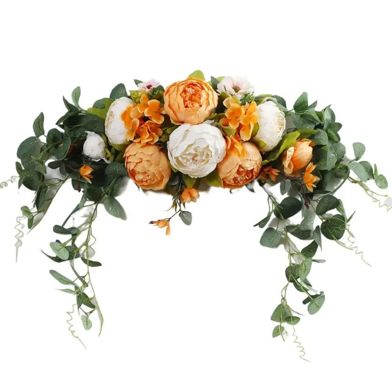 Fleurs pour Arche de Mariage, Pivoines et Eucalyptus de 75 cm, coloris orange et crème