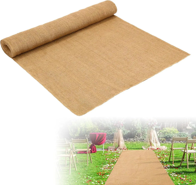 Tapis d'Allée Mariage Champêtre en Toile de Jute, toile de jute, bords nets