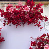 Fleurs Rouges pour Fond de Mariage, Roses, Lys et Anthuriums, rangée suspendue, 100 × 45 × 30 cm
