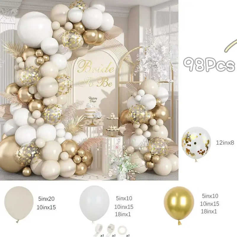 Kit Arche de Ballons Sable, Blanc et Or avec Confettis, vue complémentaire 6