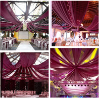 Voilage de Plafond pour Salle de Mariage, coloris bordeaux