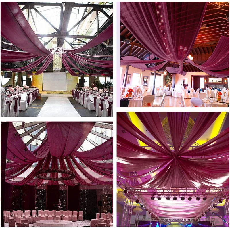 Voilage de Plafond pour Salle de Mariage, coloris bordeaux