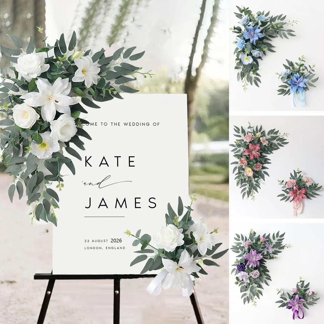 Fleurs pour Panneau de Bienvenue Mariage, Duo de Compositions, vue d'ensemble