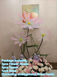Décoration d'Allée de Mariage, 3 fleurs rose pâle avec base