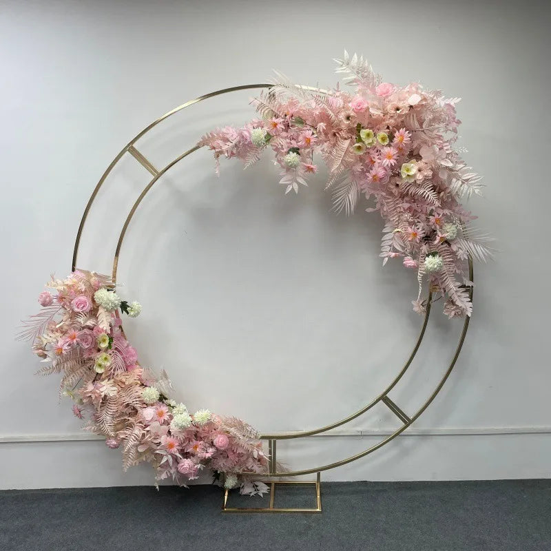 Arche de Mariage Ronde Dorée Double Cercle, 200 cm de Diamètre, vue d'ensemble