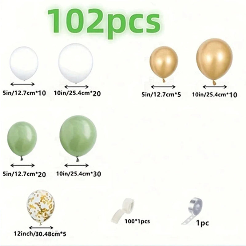 Kit Arche de Ballons Vert Sauge, Blanc et Or, 102 Pièces, vue complémentaire 7