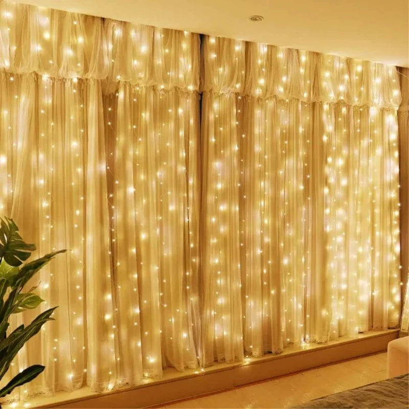 Rideau Lumineux LED à Télécommande, Blanc ou Blanc Chaud, 300 x 200 ou 300 x 300 cm
