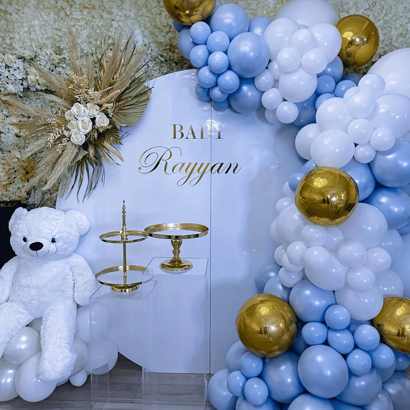 Kit arche de ballons bleu clair et blanc avec confettis, pour anniversaire ou baby shower
