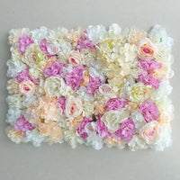 Mur de Fleurs Artificielles, coloris rose clair, lilas et pêche