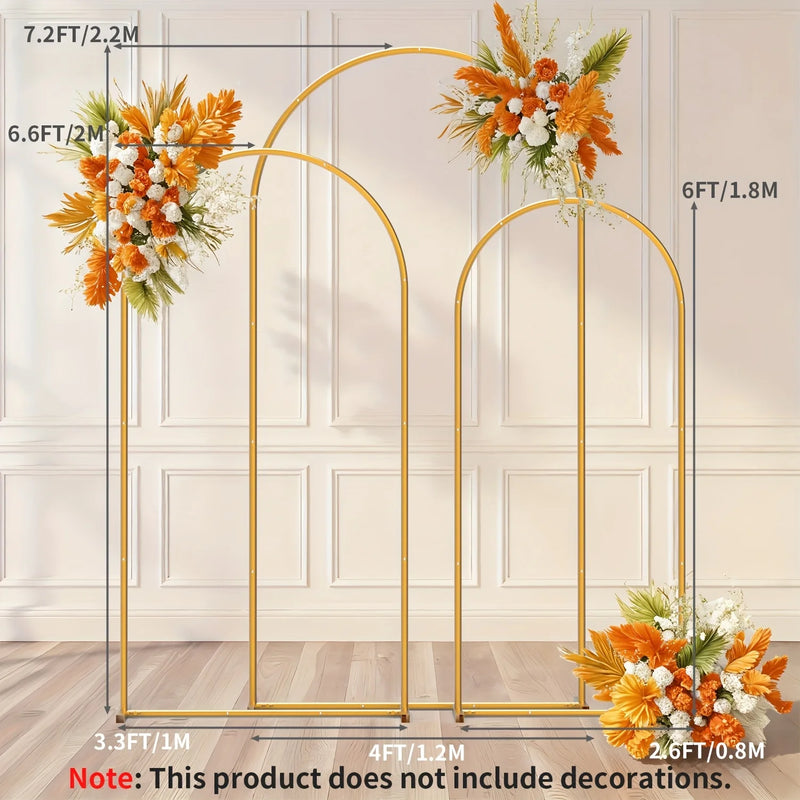 Arche de Mariage Dorée en Métal, Lot de 3 Arches Cintrées