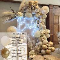 Kit Arche de Ballons Blanc Sable et Beige, blanc sable et or chromé, 96 pièces