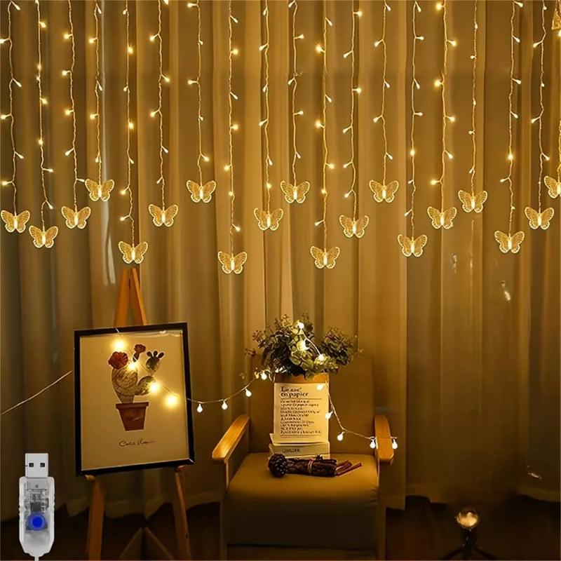 Rideau Lumineux Papillons LED, 400 cm de Large, 96 LED, USB, vue complémentaire 5