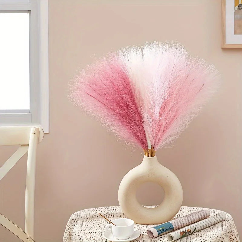 Pampa Artificielle Rose et Crème, Lot de 6 Tiges de 45 cm, Décor Bohème