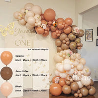 Kit Arche de Ballons Blanc Sable et Beige, caramel, café et rose poudré, 140 pièces