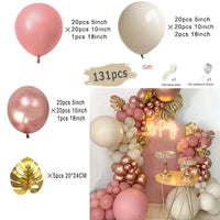 Kit Arche de Ballons Rose Poudré et Nude, 96 à 182 Pièces, vieux rose, sable, cuivre rosé et feuilles dorées, 131 pièces